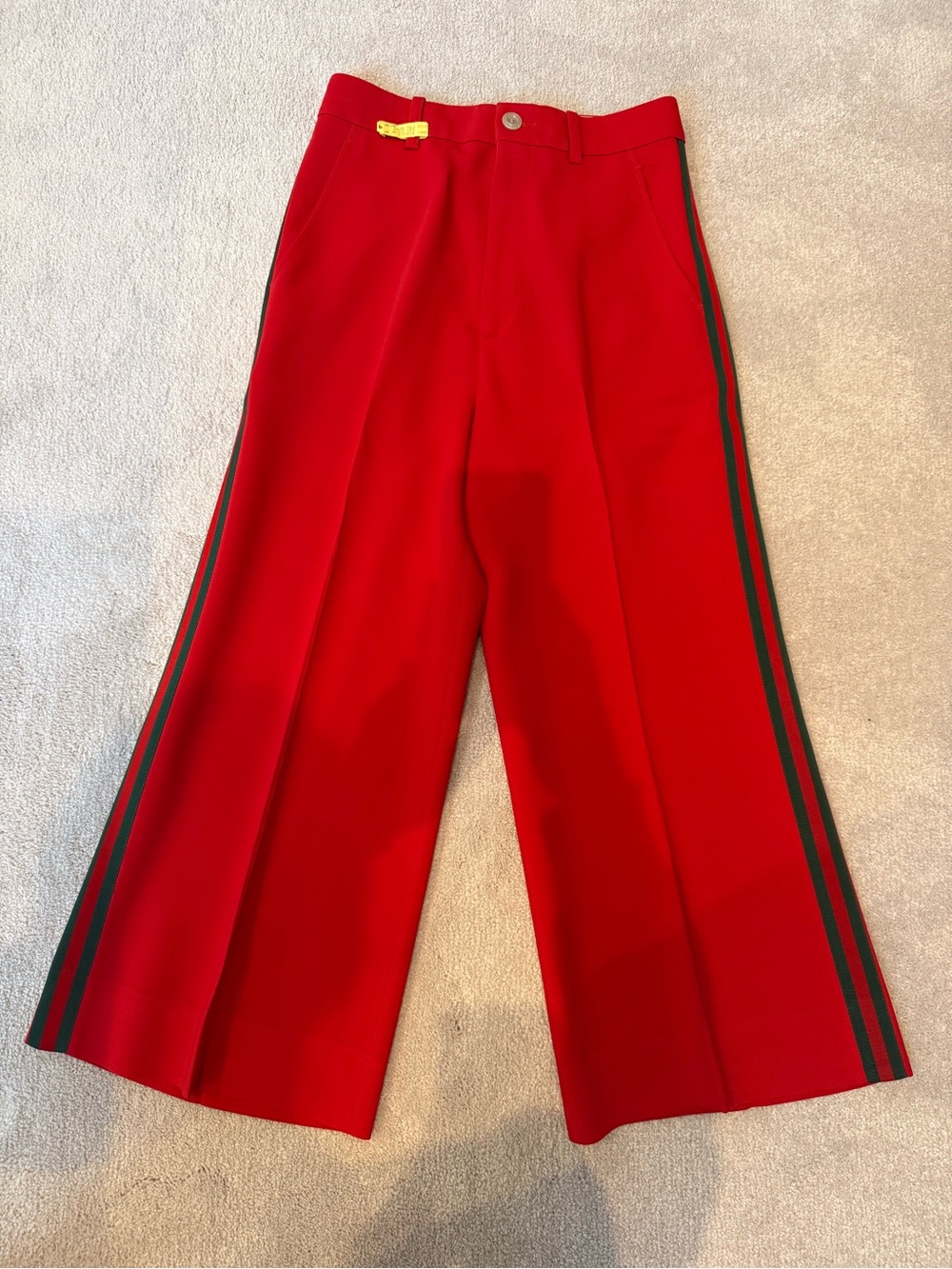 Gucci Wide Leg Pants in Red with Green-Black Side Stripes